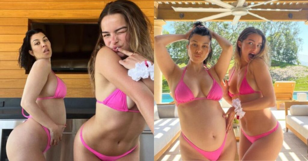 Kourtney Kardashian and Addison Rae Flaunt Baby Bellies in Pink Bikinis!