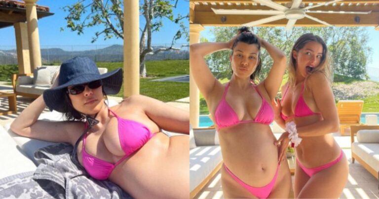 Kourtney Kardashian and Addison Rae Flaunt Baby Bellies in Pink Bikinis!